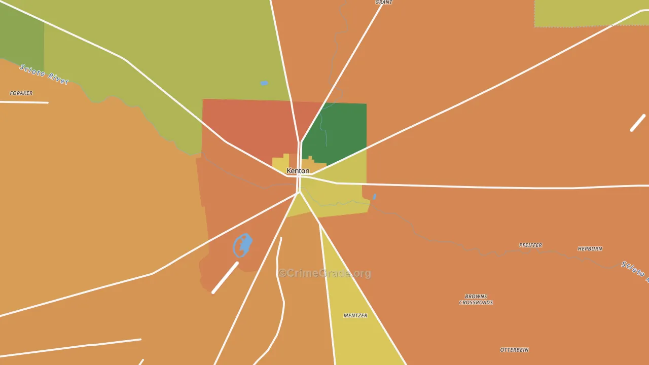 Kenton, OH Map of Robbery Rates