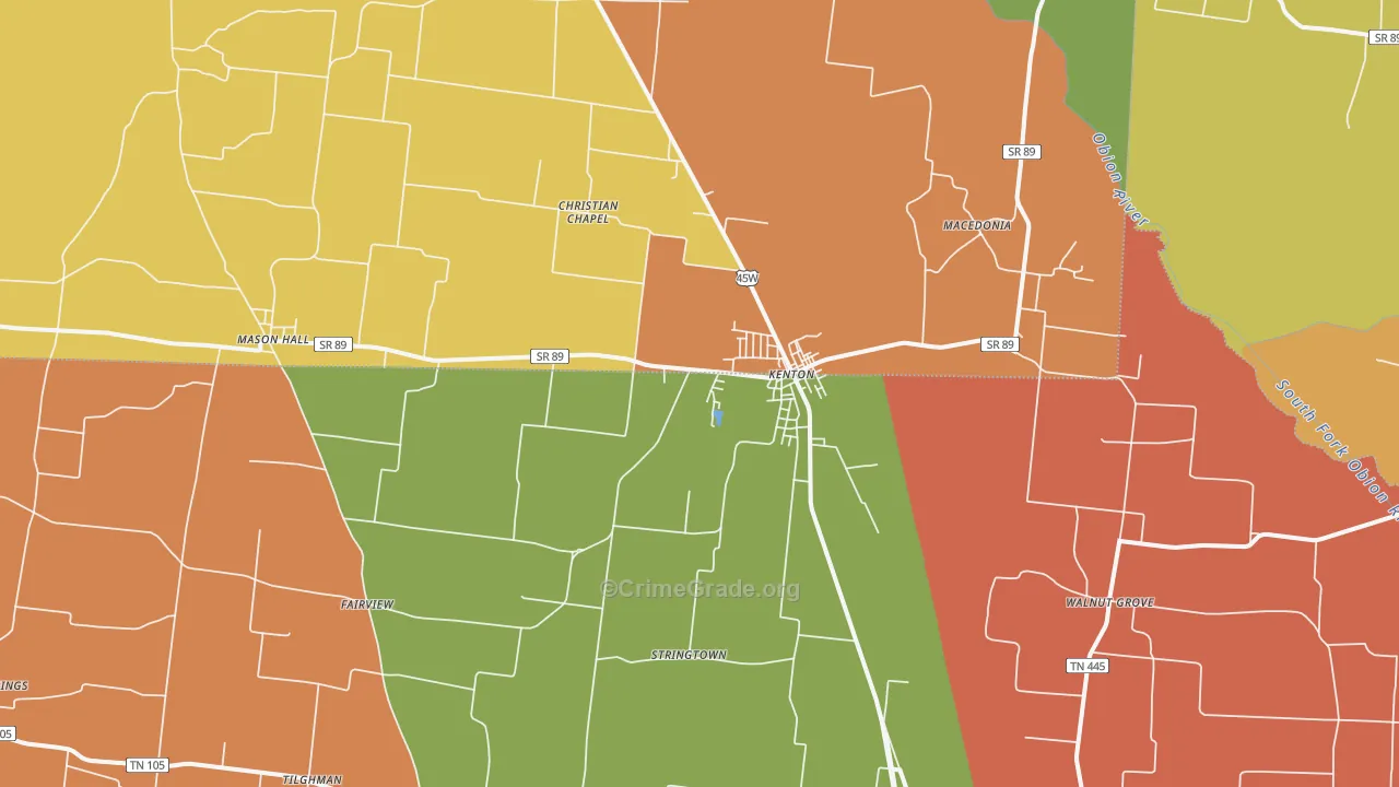 Kenton, TN Map of Robbery Rates