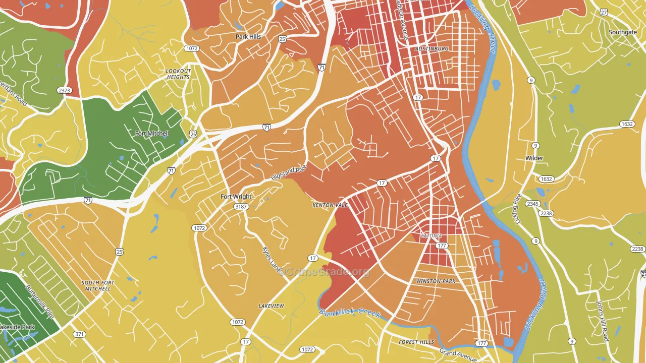 Kenton Vale, KY Map of Robbery Rates