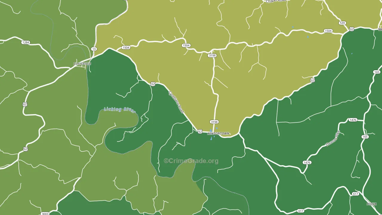 Kentontown, KY Map of Robbery Rates
