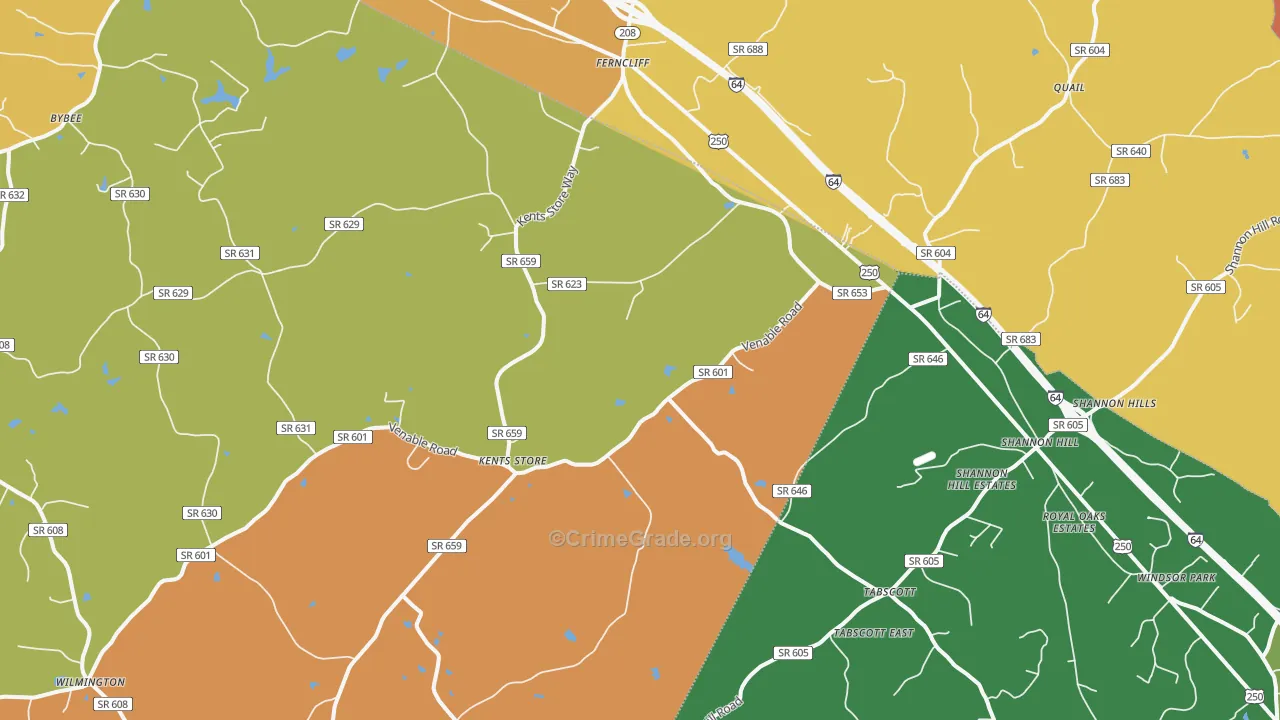 Kents Store, VA Map of Robbery Rates
