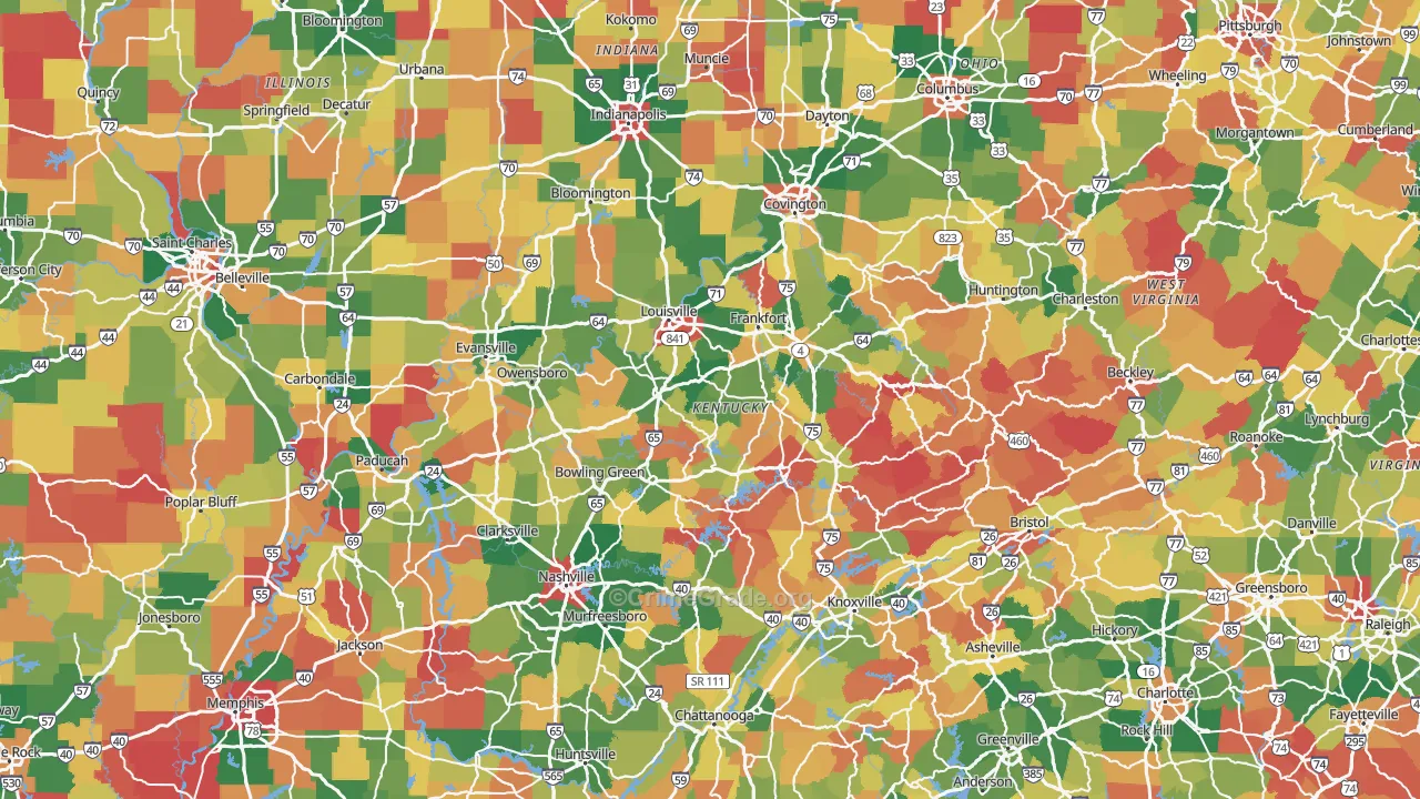 Kentucky Map of Robbery Rates