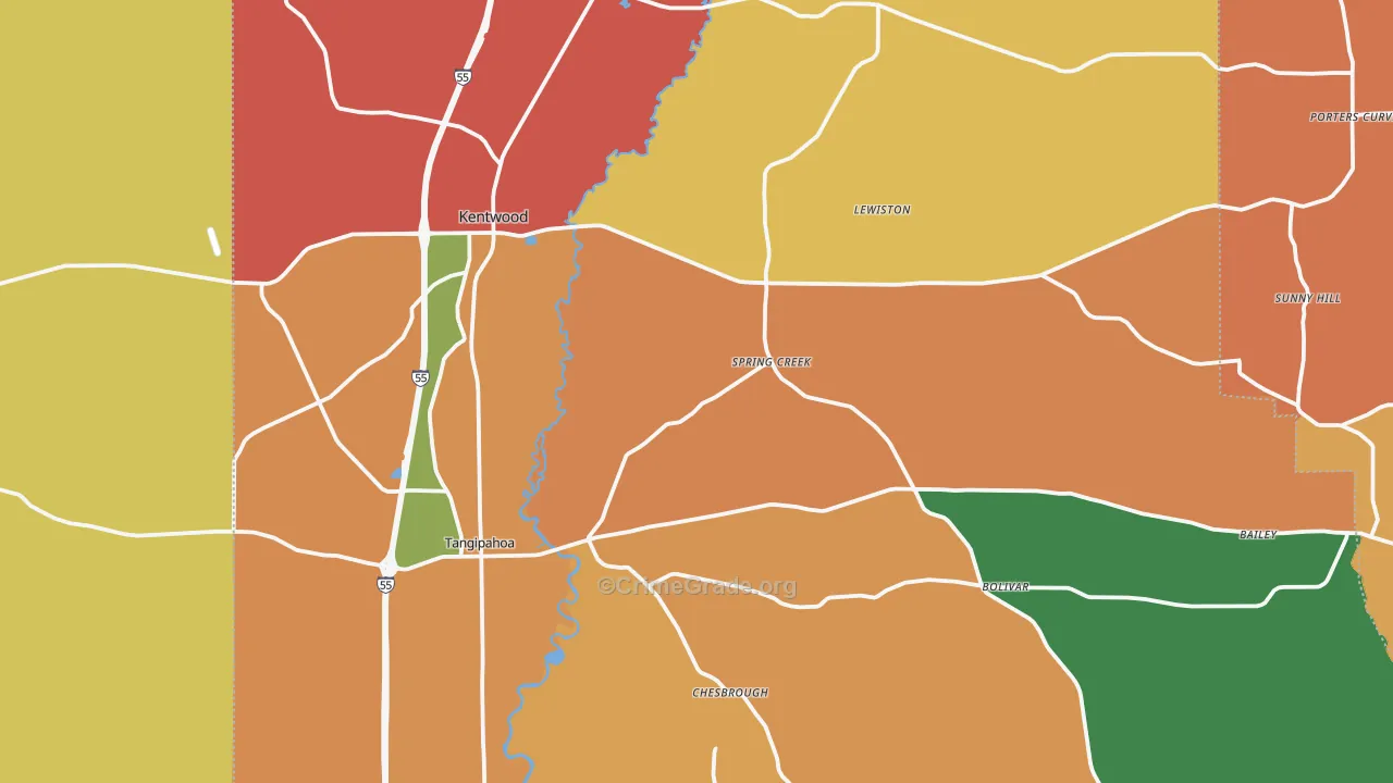 Kentwood, LA Map of Robbery Rates
