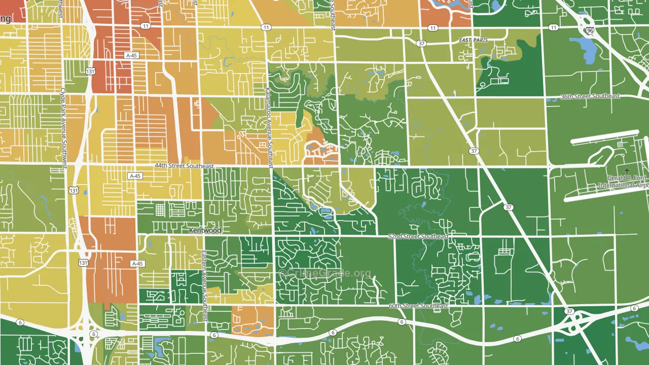 Kentwood, MI Map of Robbery Rates