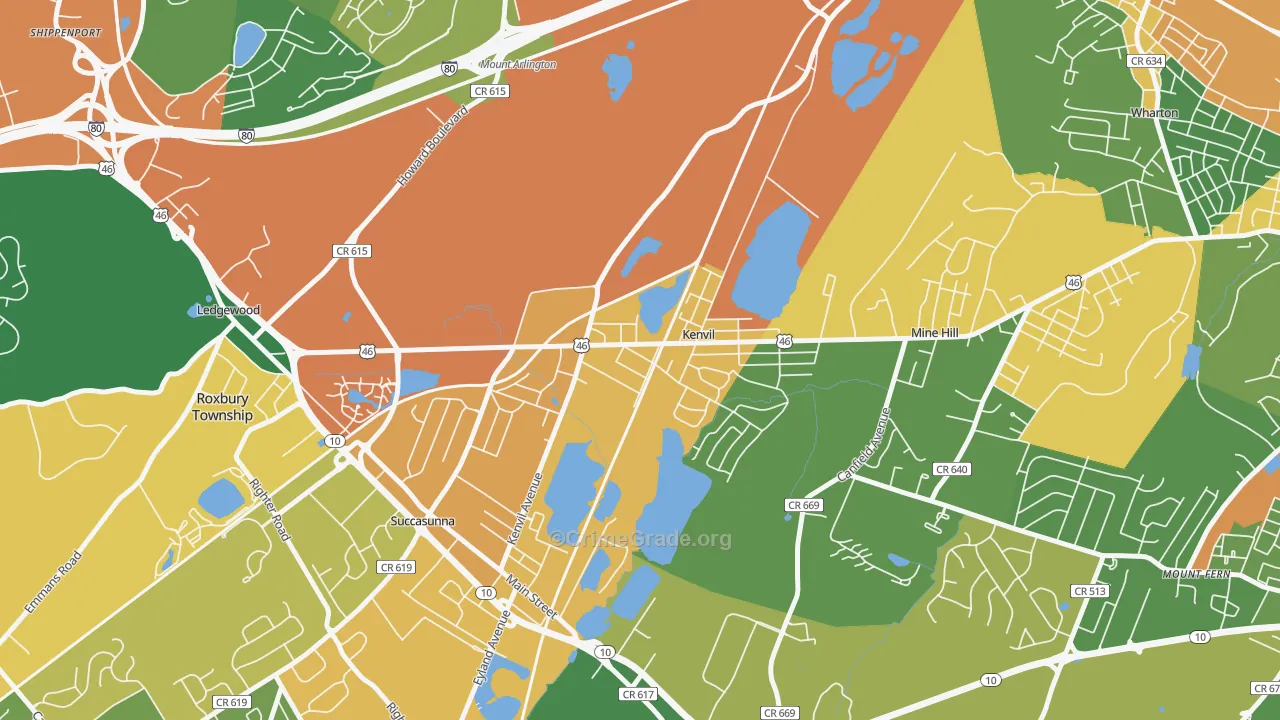 Kenvil, NJ Map of Robbery Rates