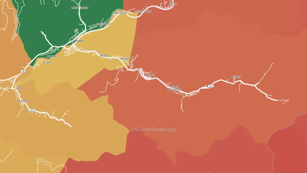 Kenvir, KY Map of Robbery Rates