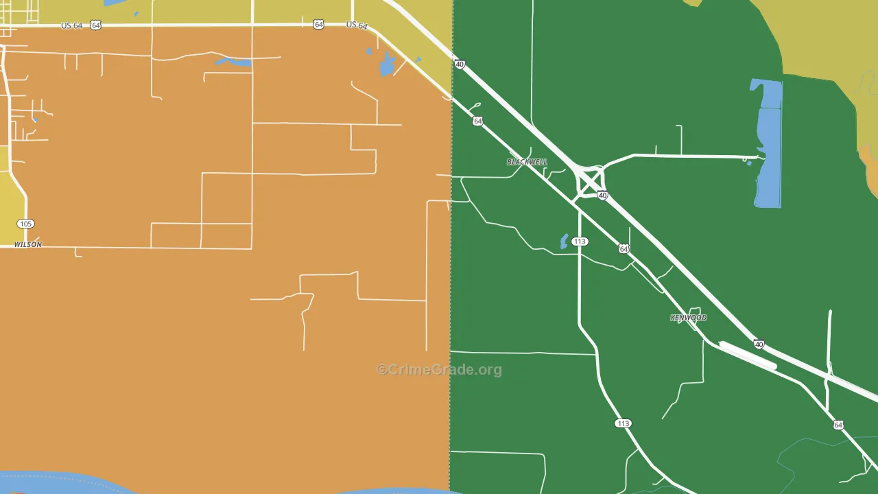Kenwood, AR Map of Robbery Rates