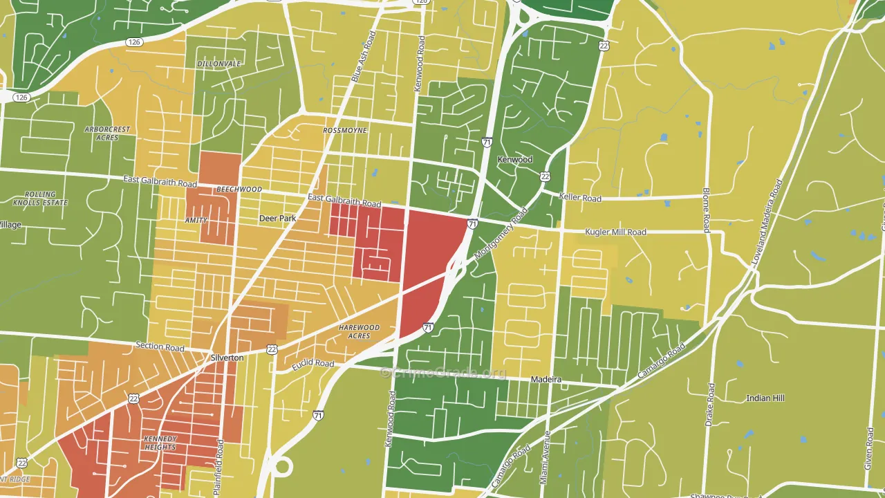 Kenwood, Cincinnati, OH Map of Robbery Rates