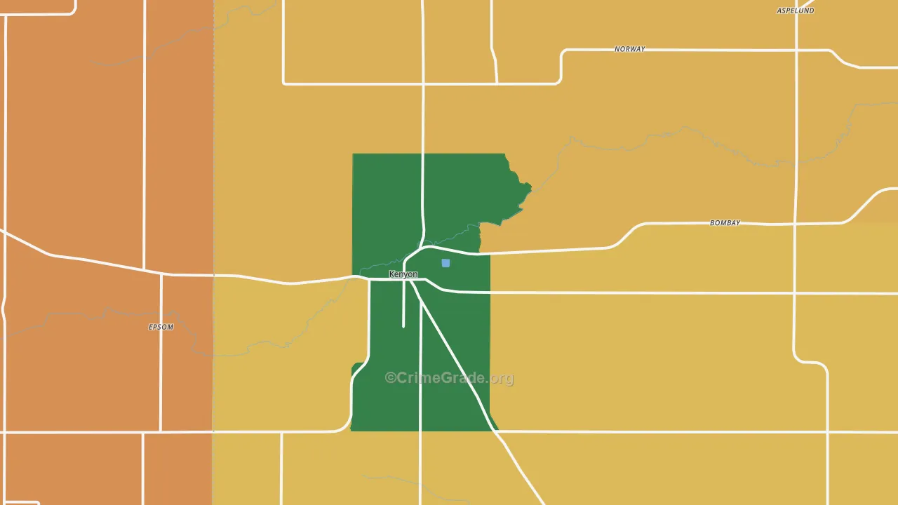 Kenyon, MN Map of Robbery Rates
