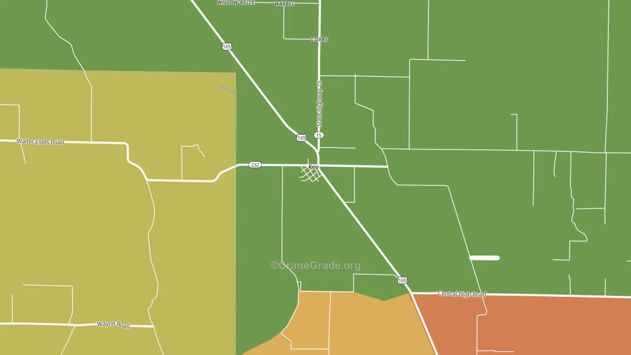 Keo, AR Map of Robbery Rates
