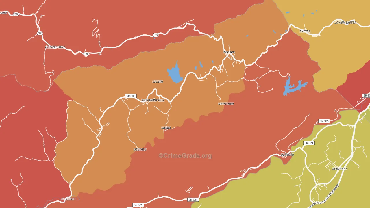 Keokee, VA Map of Robbery Rates
