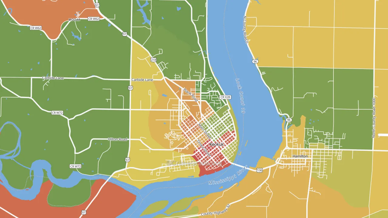 Keokuk, IA Map of Robbery Rates