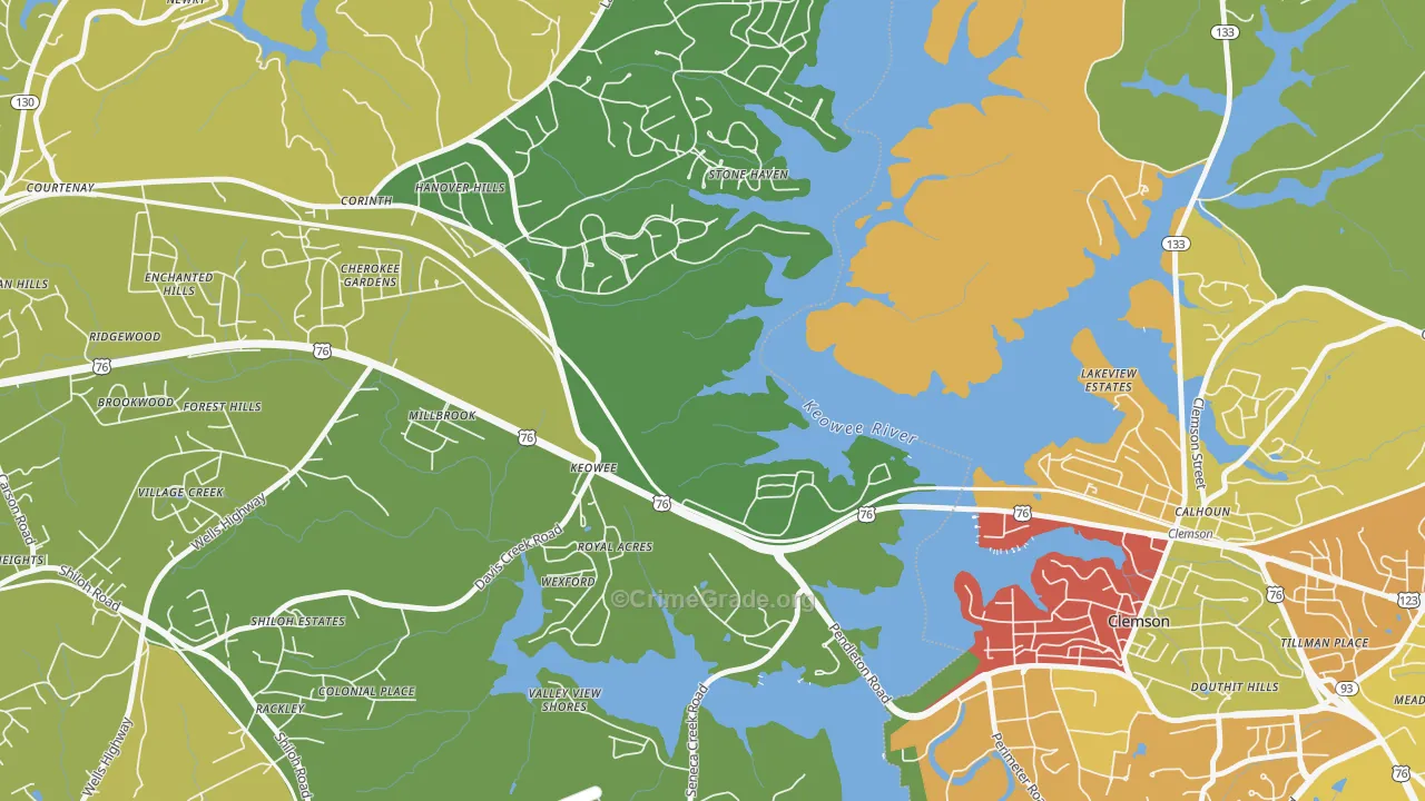 Keowee, SC Map of Robbery Rates