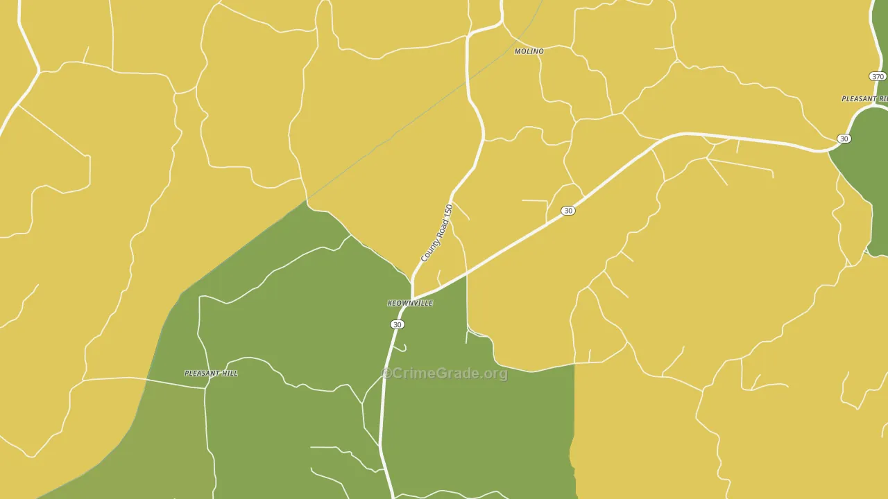 Keownville, MS Map of Robbery Rates