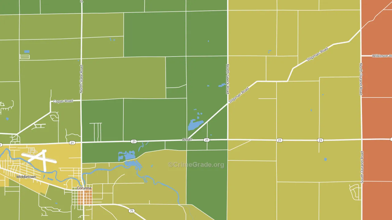 Kerby, MI Map of Robbery Rates
