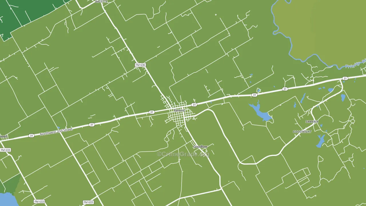 Kerens, TX Map of Robbery Rates
