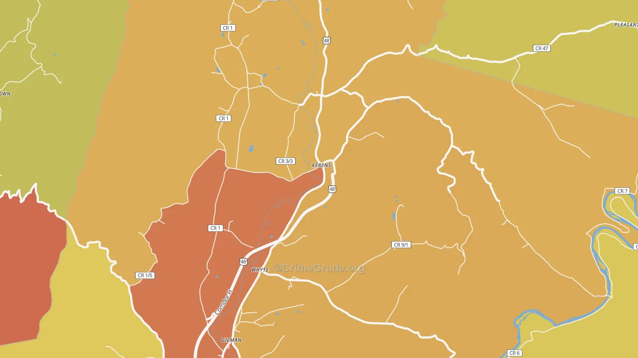 Kerens, WV Map of Robbery Rates