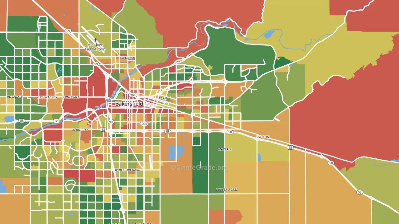 Kern County, CA Map of Robbery Rates