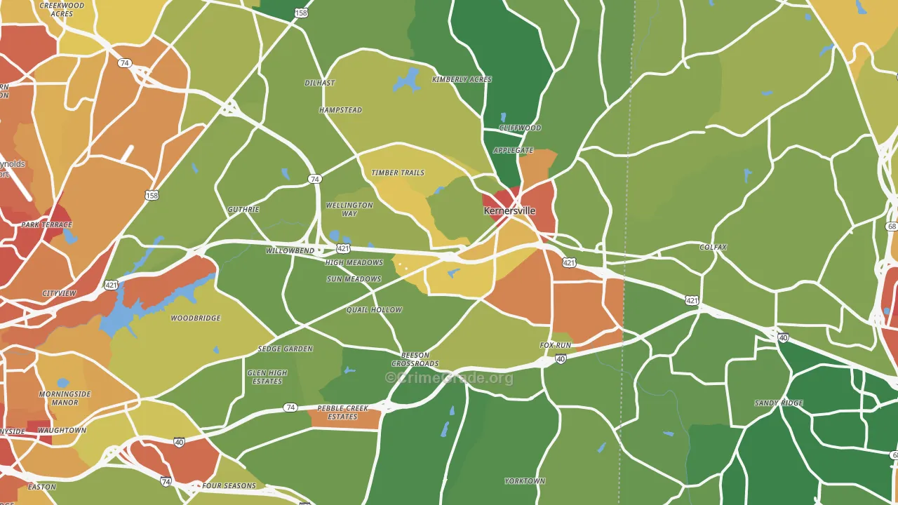 Kernersville, NC Map of Robbery Rates