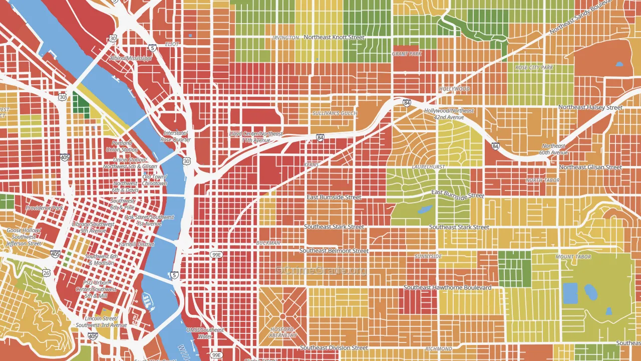Kerns, Portland, OR Map of Robbery Rates