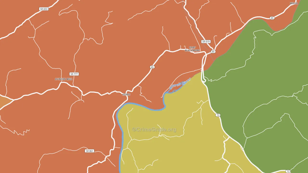 Kerns, VA Map of Robbery Rates