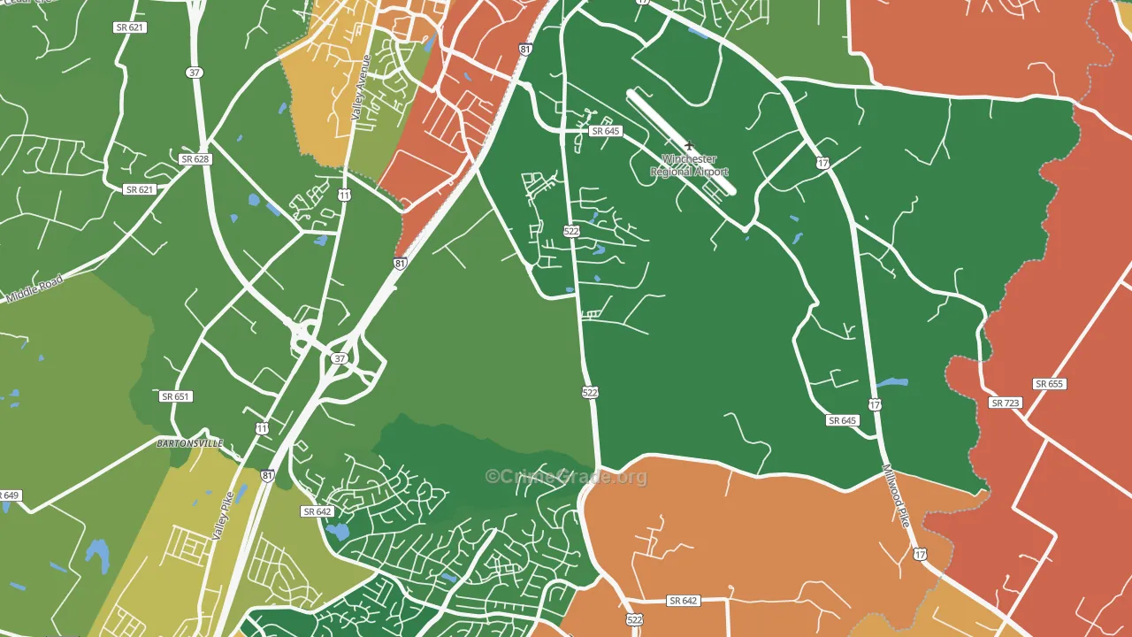 Kernstown, VA Map of Robbery Rates