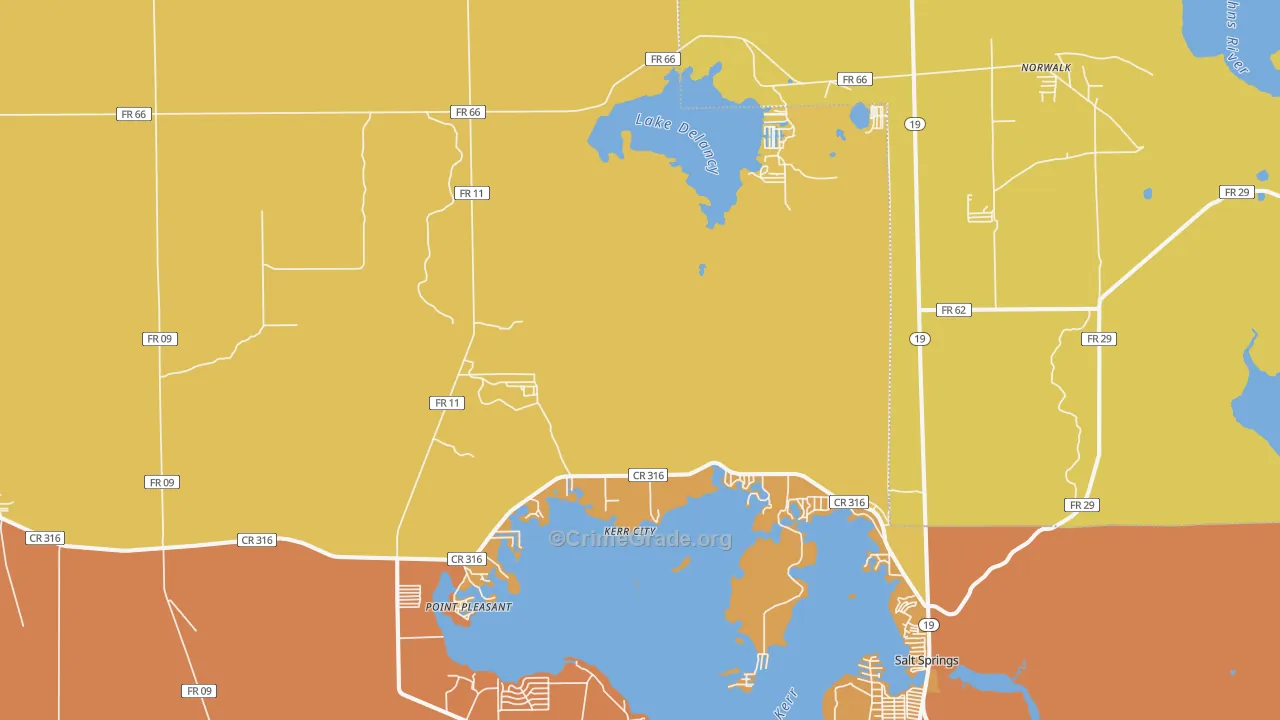Kerr City, FL Map of Robbery Rates