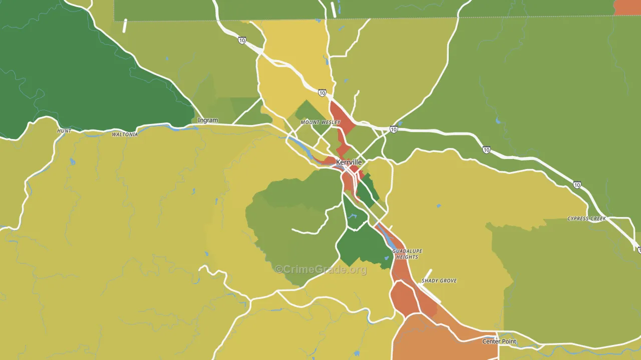 Kerr County, TX Map of Robbery Rates