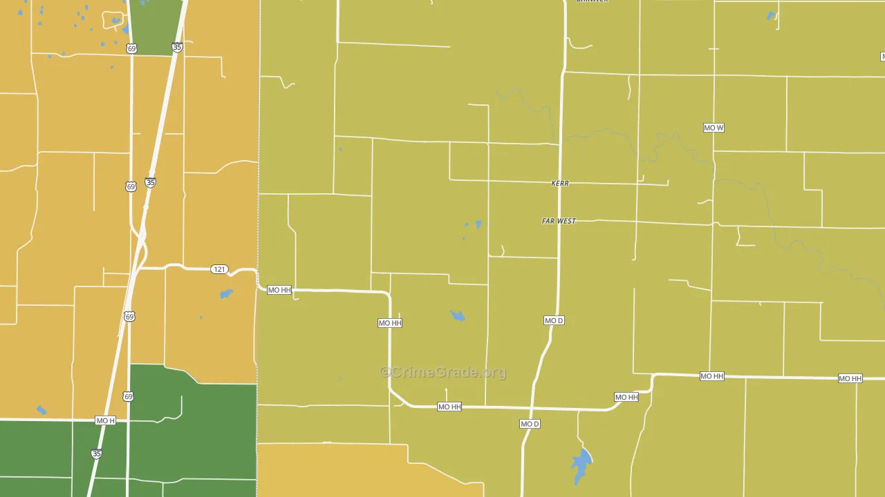 Kerr, MO Map of Robbery Rates