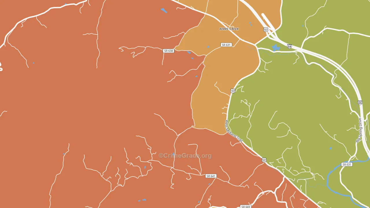 Kerrs Creek, VA Map of Robbery Rates