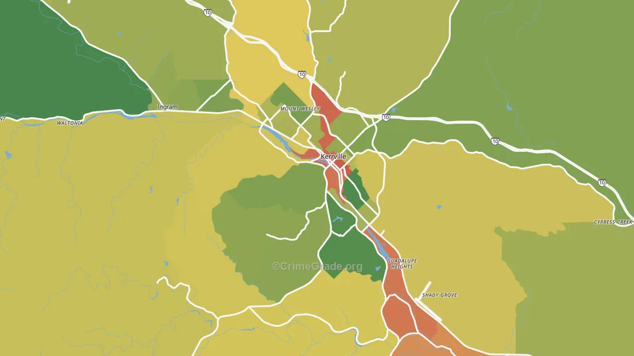 Kerrville, TX Map of Robbery Rates