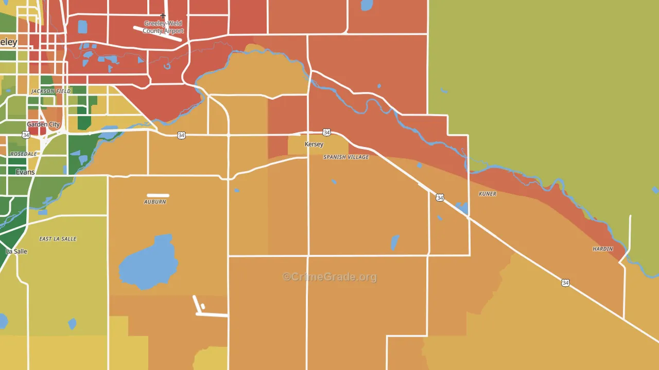 Kersey, CO Map of Robbery Rates