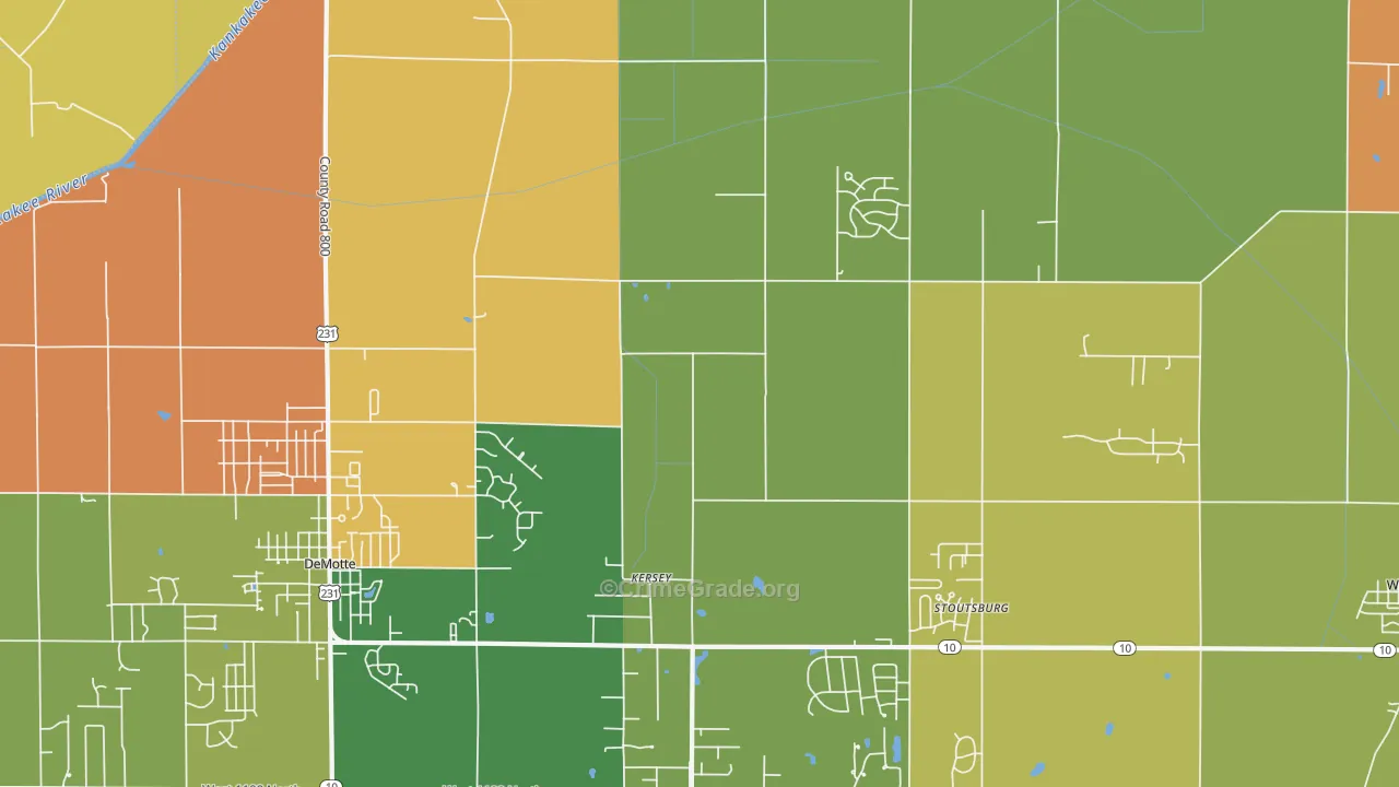 Kersey, IN Map of Robbery Rates