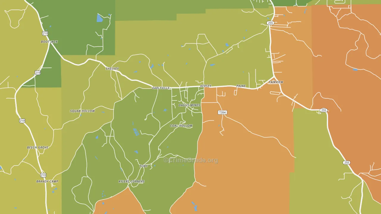 Kersey, PA Map of Robbery Rates