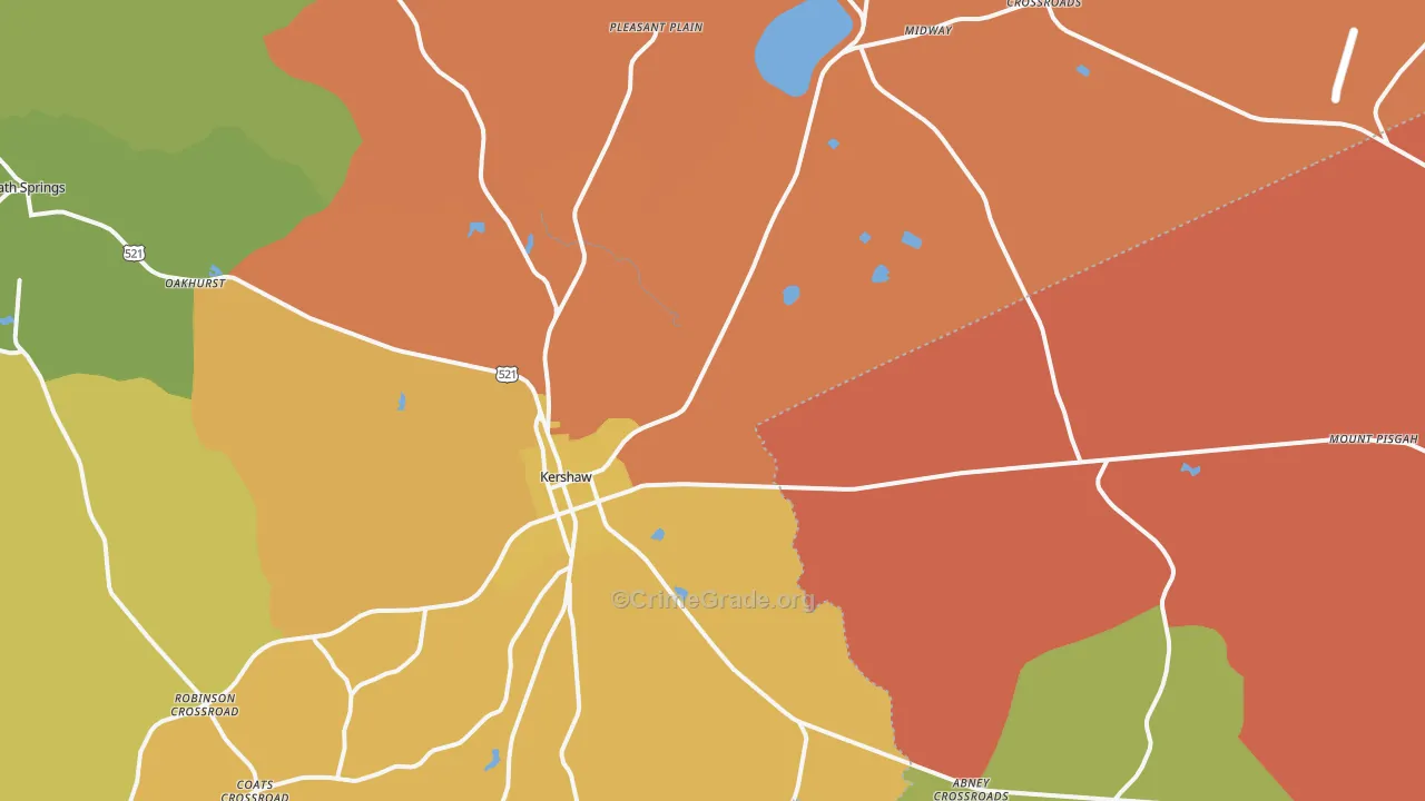 Kershaw, SC Map of Robbery Rates