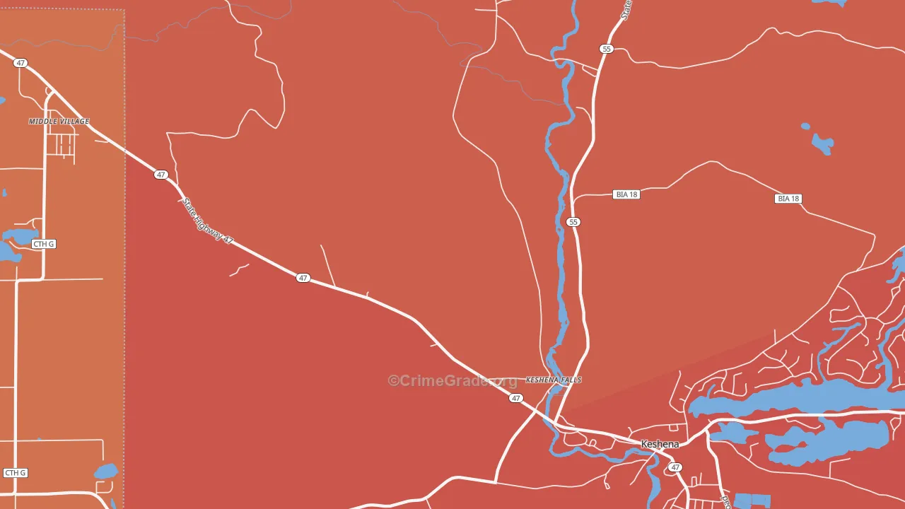 Keshena Falls, WI Map of Robbery Rates