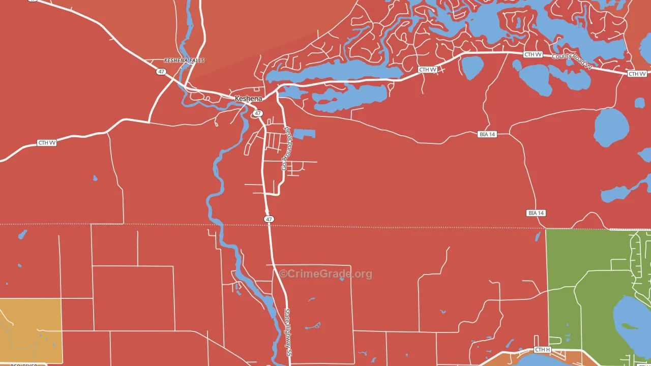 Keshena, WI Map of Robbery Rates