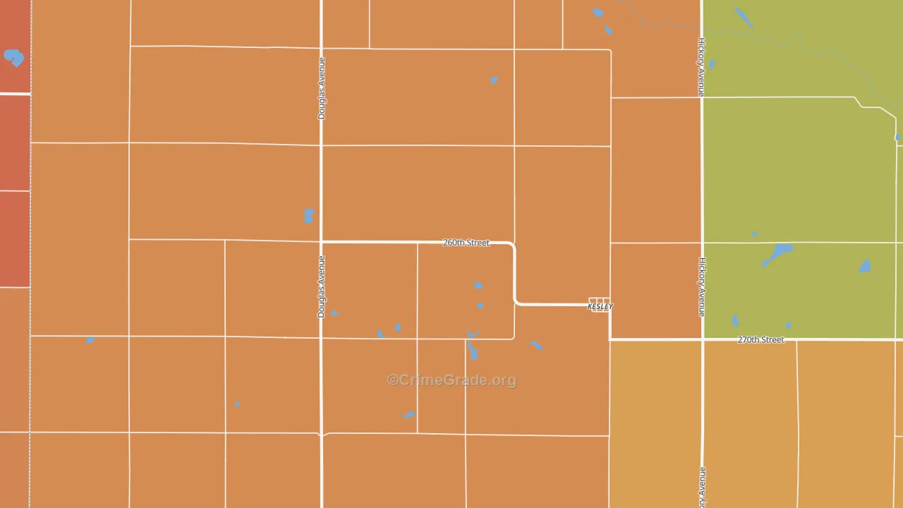 Kesley, IA Map of Robbery Rates