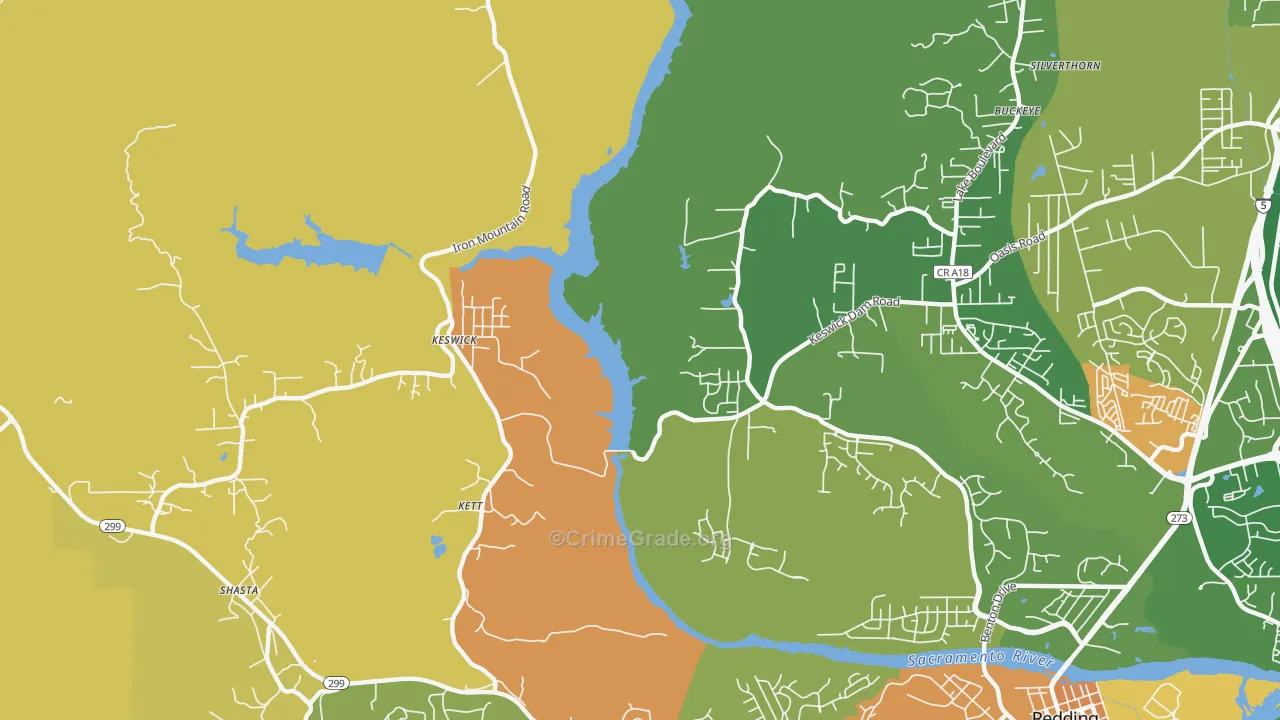 Keswick, CA Map of Robbery Rates