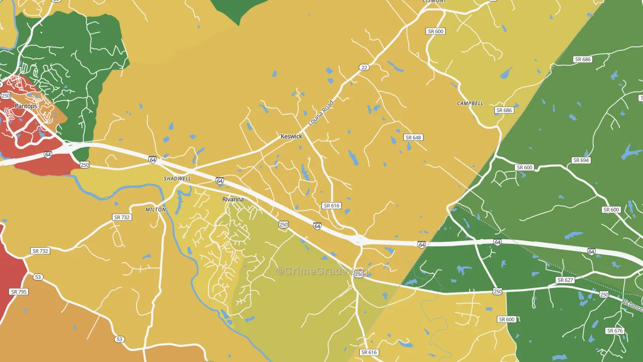 Keswick, VA Map of Robbery Rates