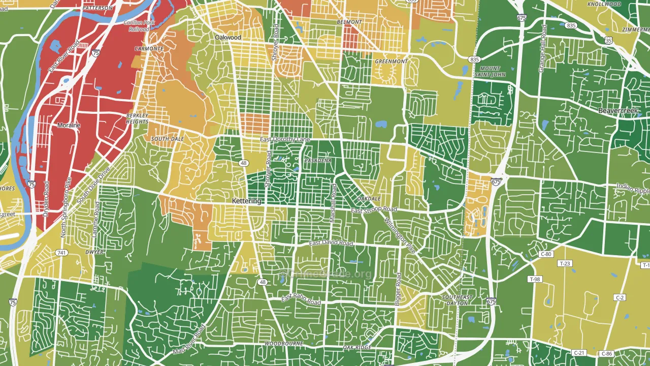 Kettering, OH Map of Robbery Rates
