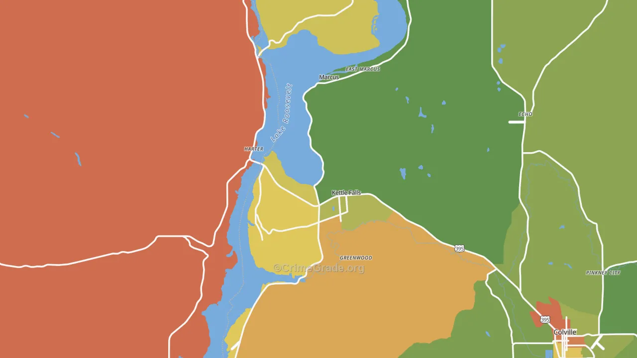 Kettle Falls, WA Map of Robbery Rates