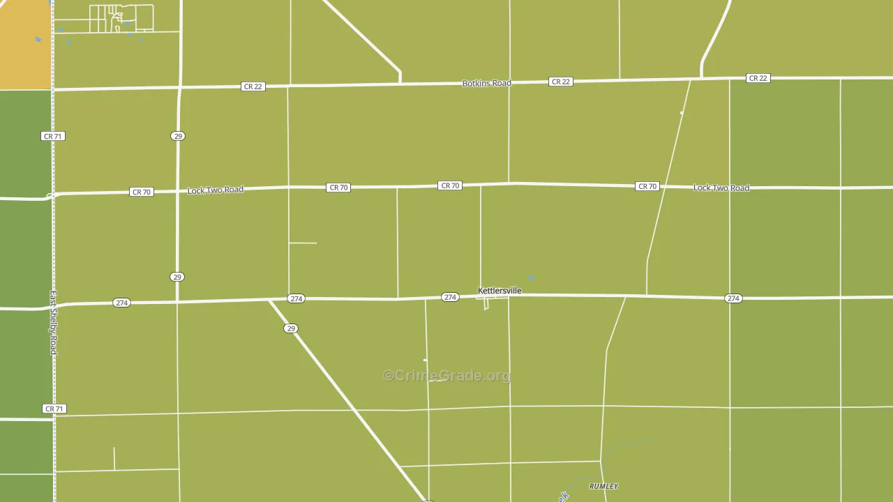 Kettlersville, OH Map of Robbery Rates