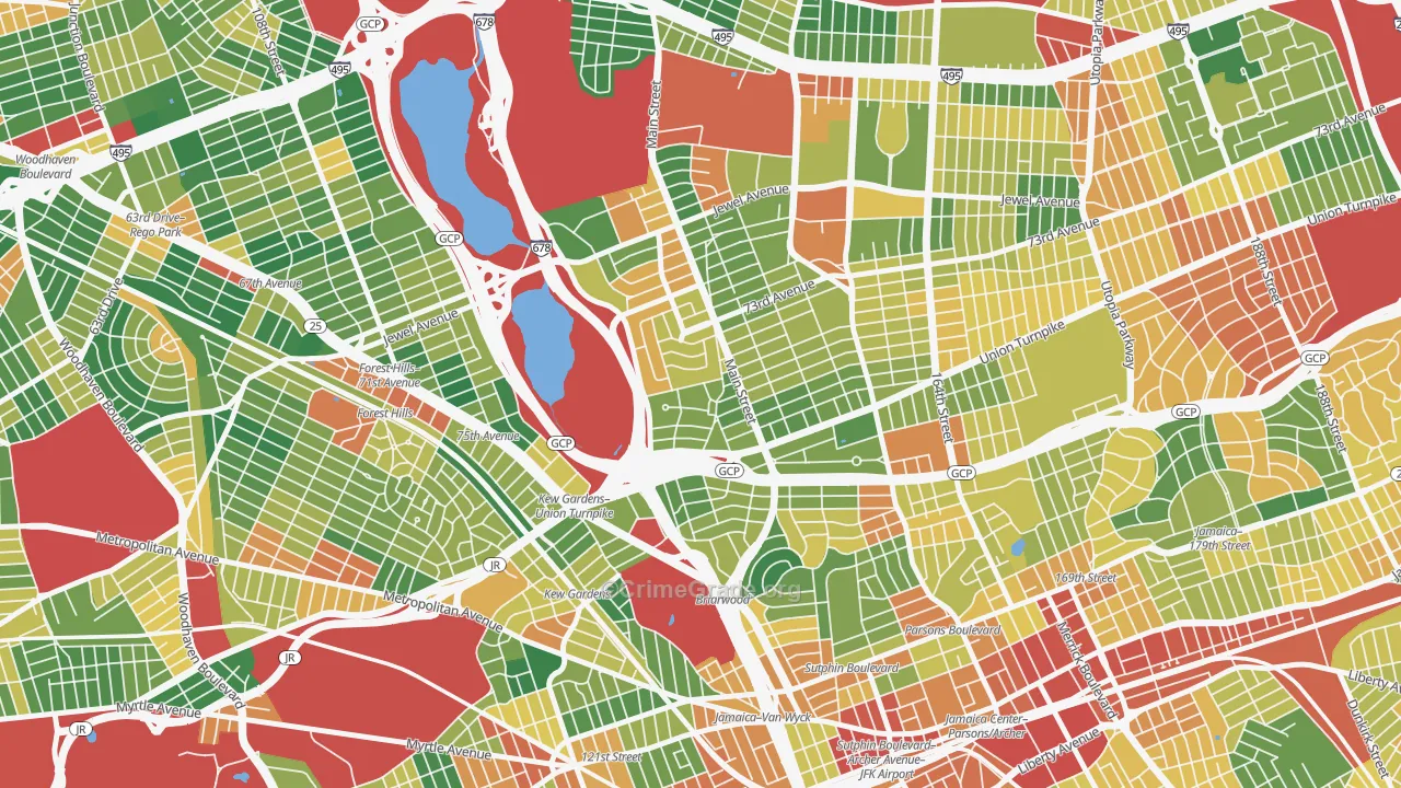 Kew Ggardens, Queens, NY Map of Robbery Rates