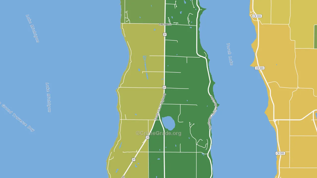 Kewadin, MI Map of Robbery Rates