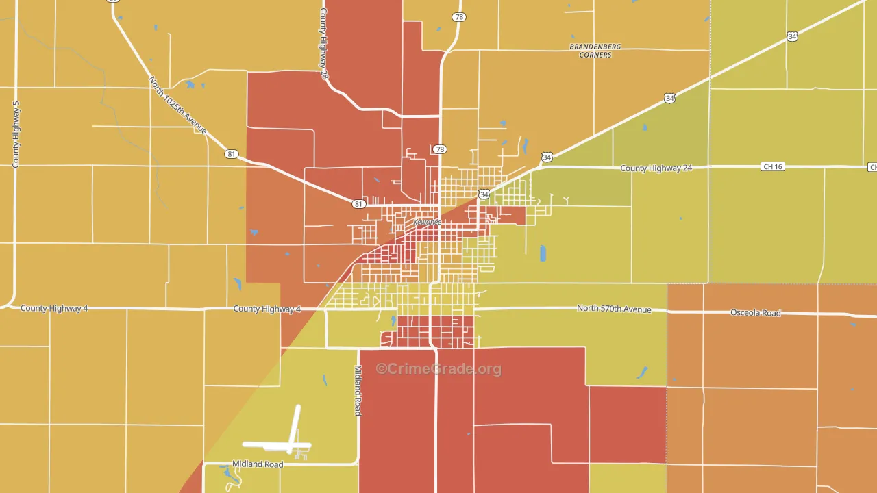 Kewanee, IL Map of Robbery Rates