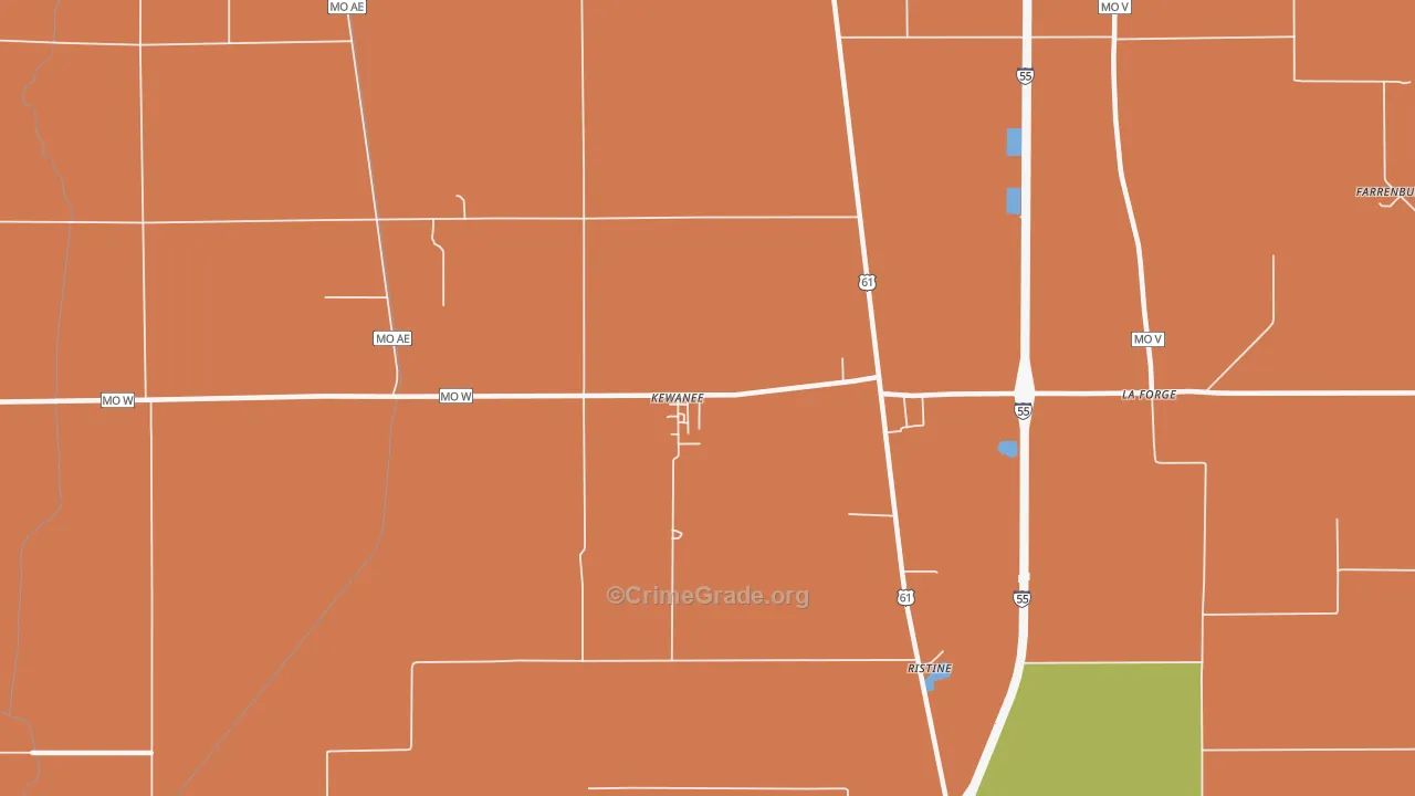 Kewanee, MO Map of Robbery Rates