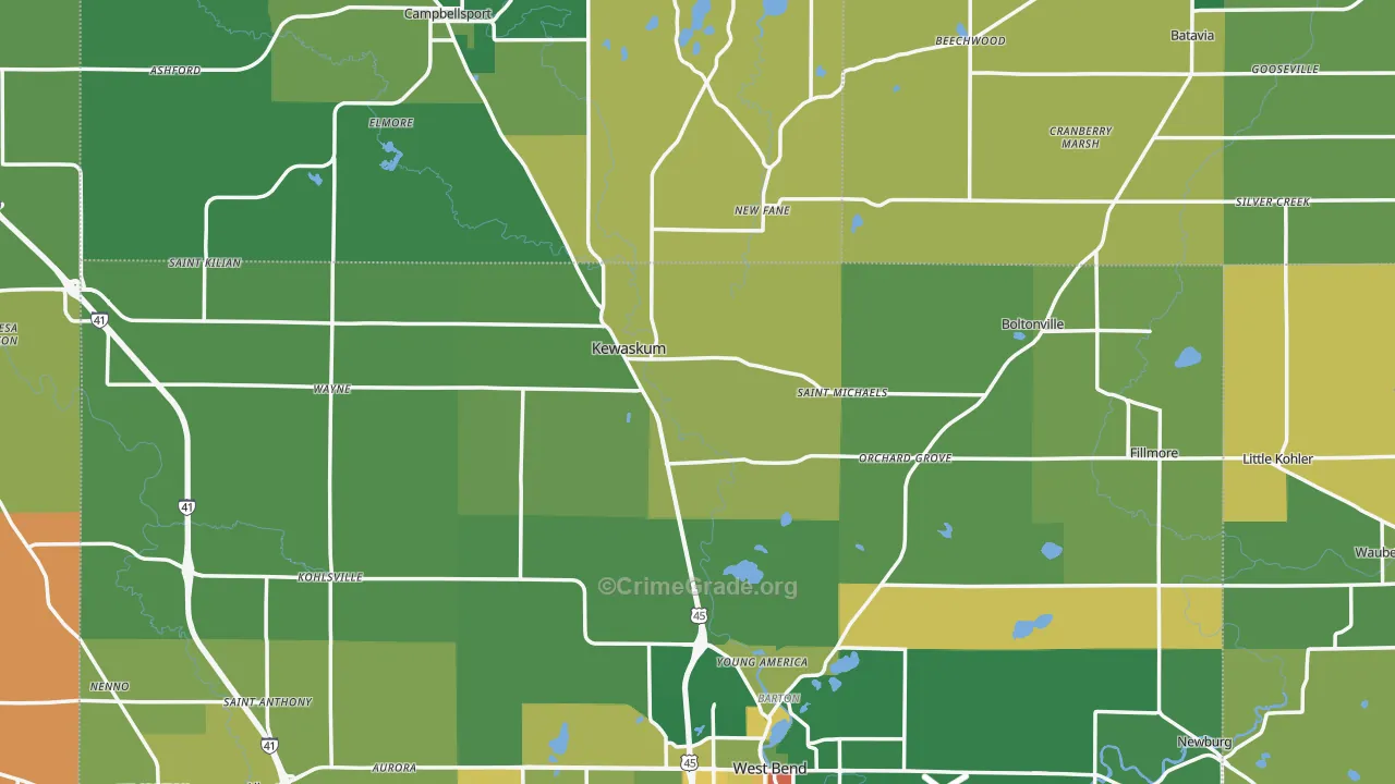 Kewaskum, WI Map of Robbery Rates