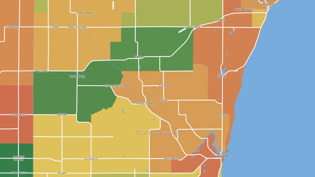 Kewaunee County, WI Map of Robbery Rates