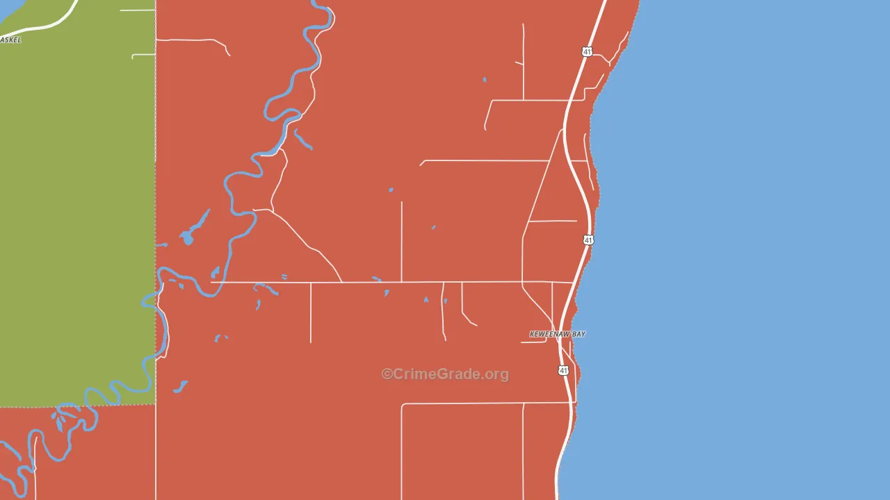 Keweenaw Bay, MI Map of Robbery Rates